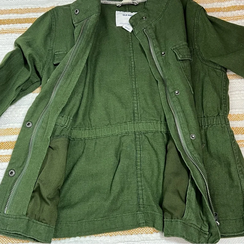 Old Navy Linen Blend Jacket Olive Green‎ with Pockets Girls Size M (8)